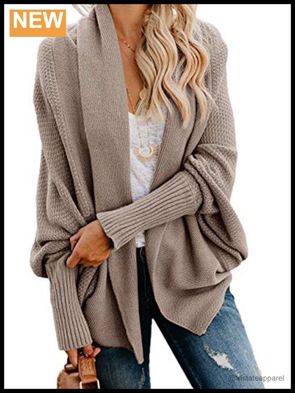 Oversized Chunky Knit Cardigan Sweater Batwing Sleeve Open Front Long